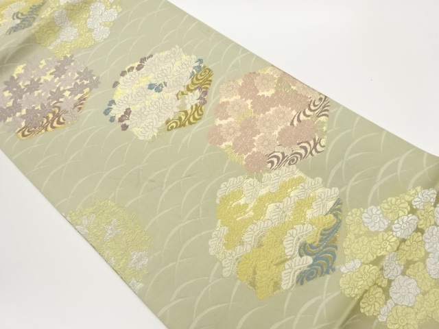 JAPANESE FUKURO OBI / GOLD FOIL / WOVEN KIKKO WITH FLOWER